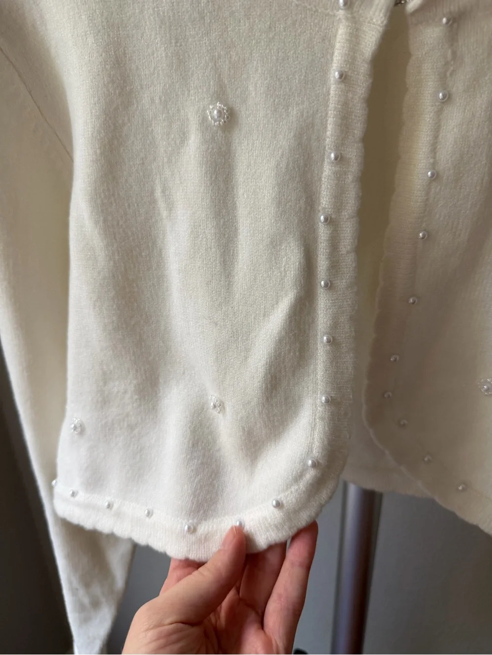 Rare Editions Girls Ivory Pearl-Embellished Cropped Cardigan Size 16
